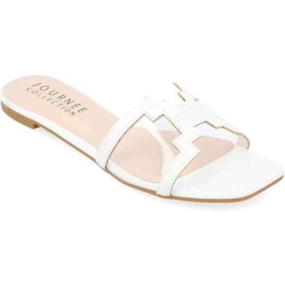 Journee Collection Shoes - Journee Collection Womens Jamarie White Faux Leather Slide Sandals Shoes NWT